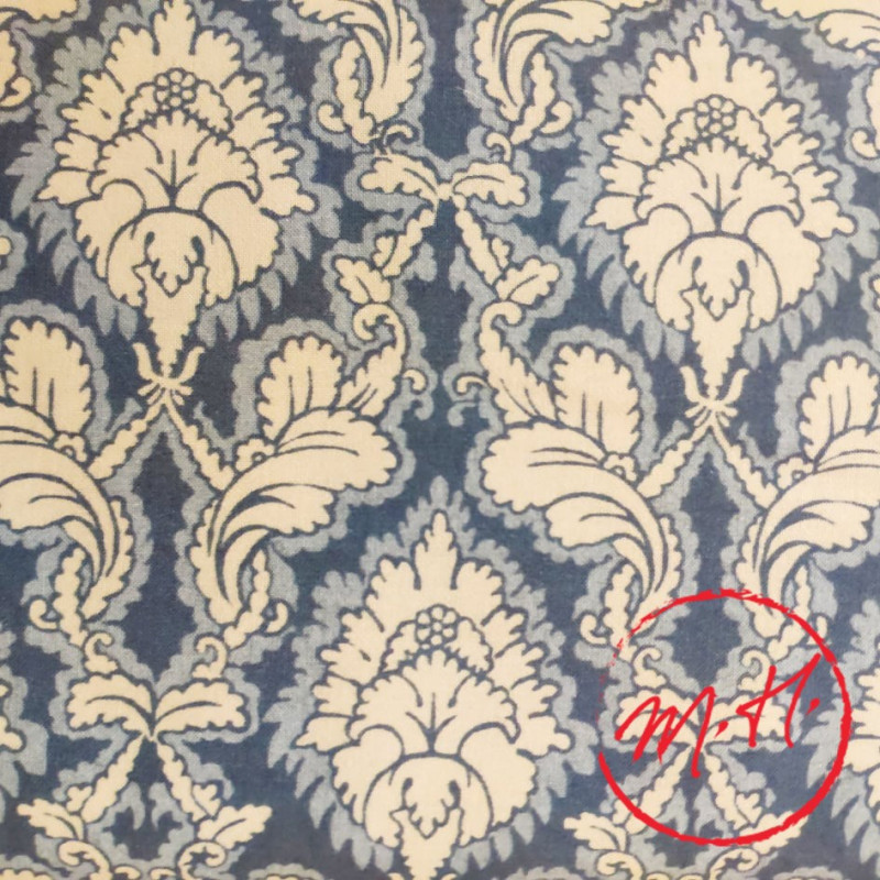 Damask blue fabric by the meter