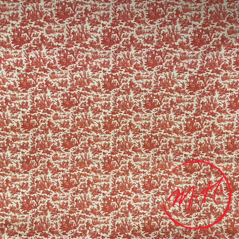 Tissu au mètre toile de Jouy rouge