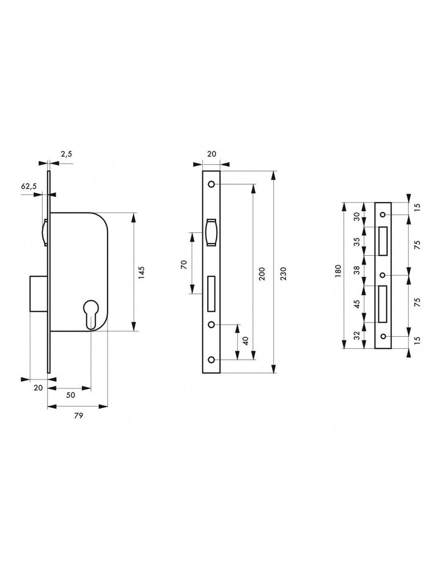 Serrure encastrable porte battante
