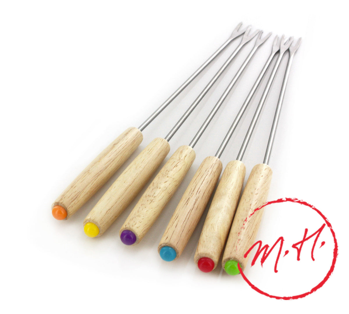 Lot de 6 piques à fondue manche bois