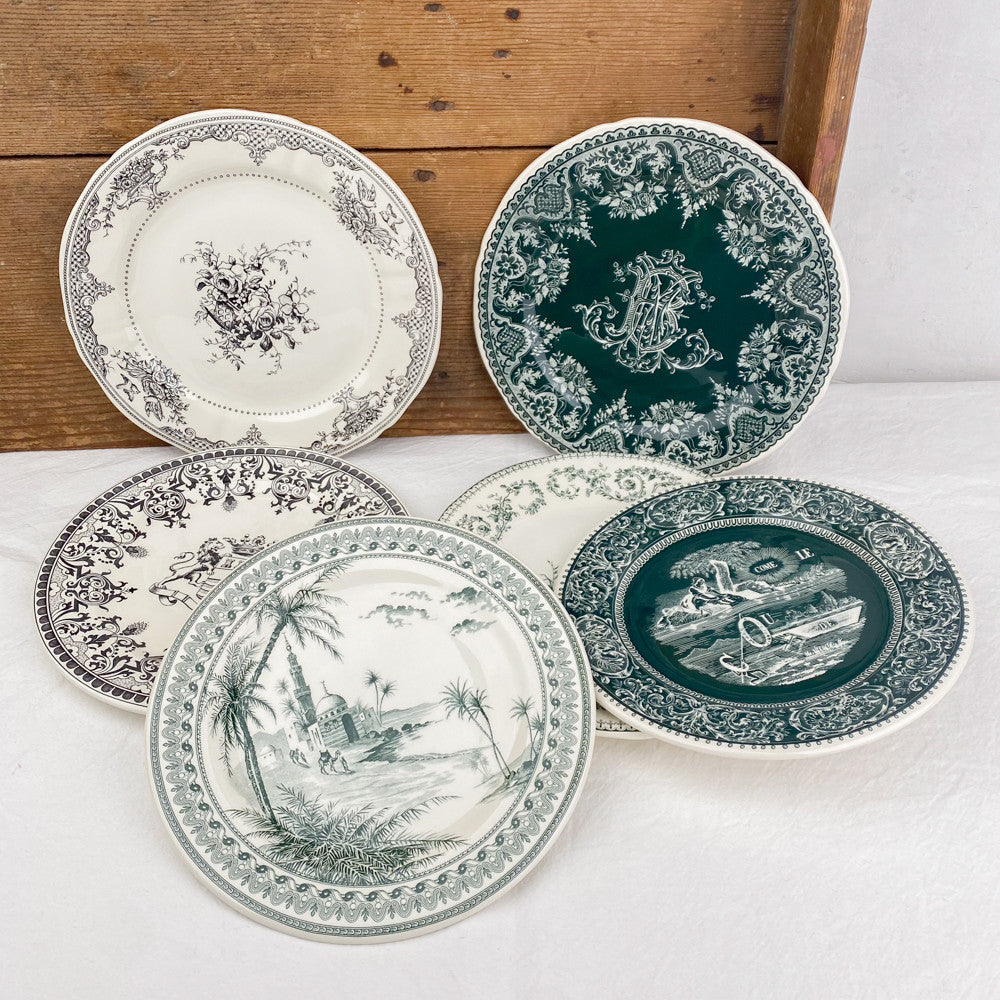 6 assiettes à dessert dépareillées vertes - Gien