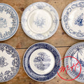 6 assiettes plates dépareillées bleues - Gien