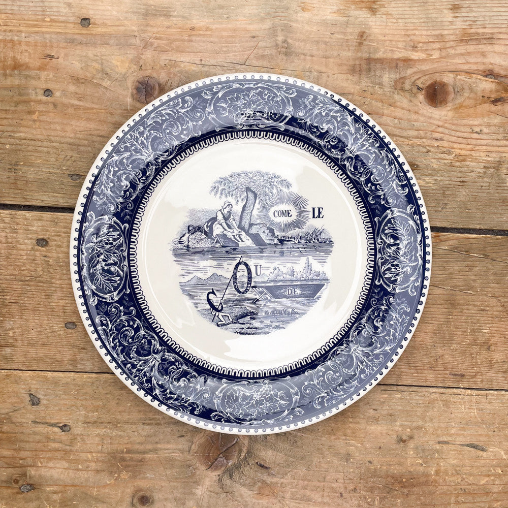 6 assiettes plates dépareillées bleues - Gien