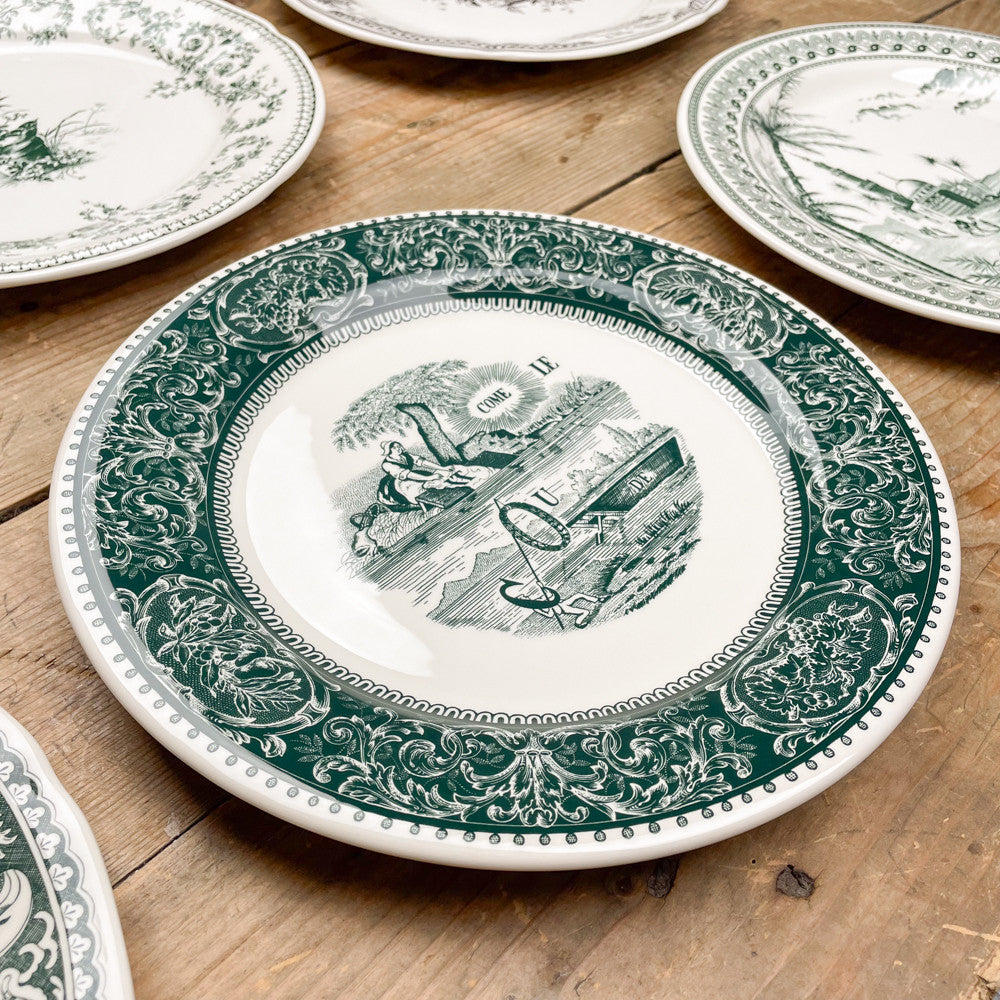 6 assiettes plates dépareillées vertes - Gien