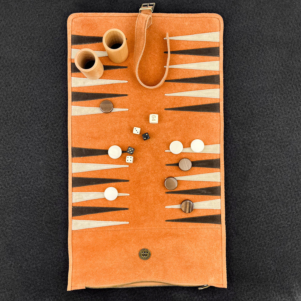 Backgammon de voyage en cuir