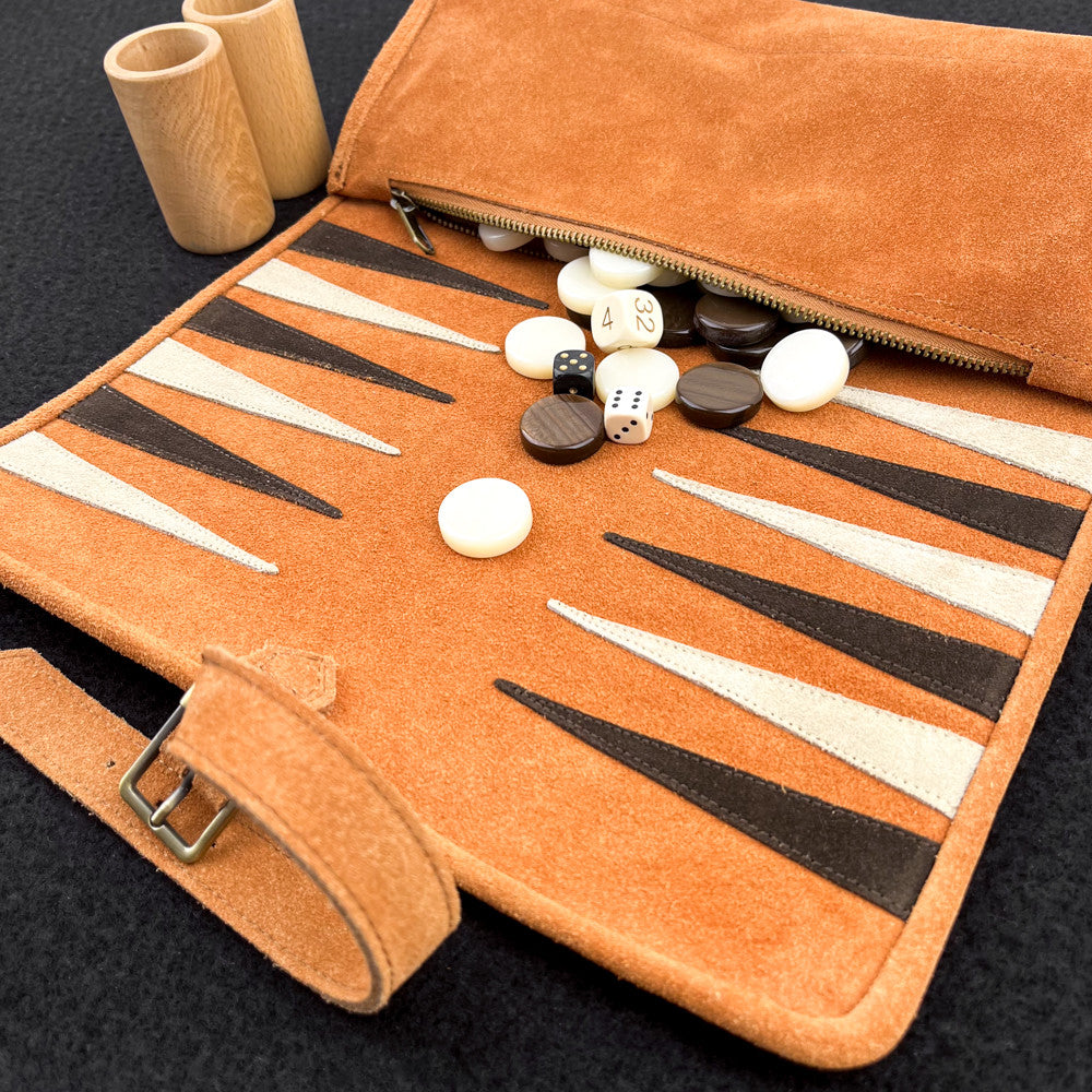 Backgammon de voyage en cuir