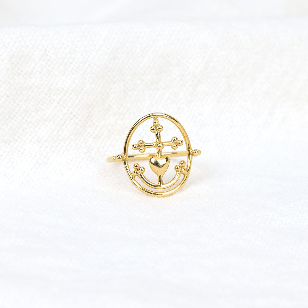 Bague Croix de Camargue perlée Vermeil