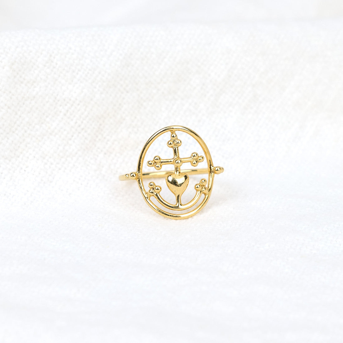 Bague Croix de Camargue perlée Vermeil