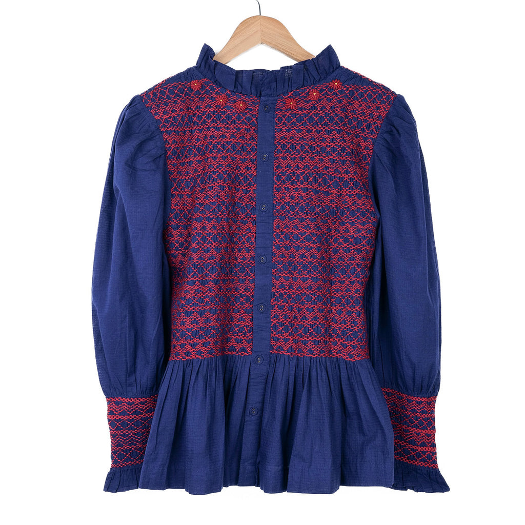 Blouse marine à smocks