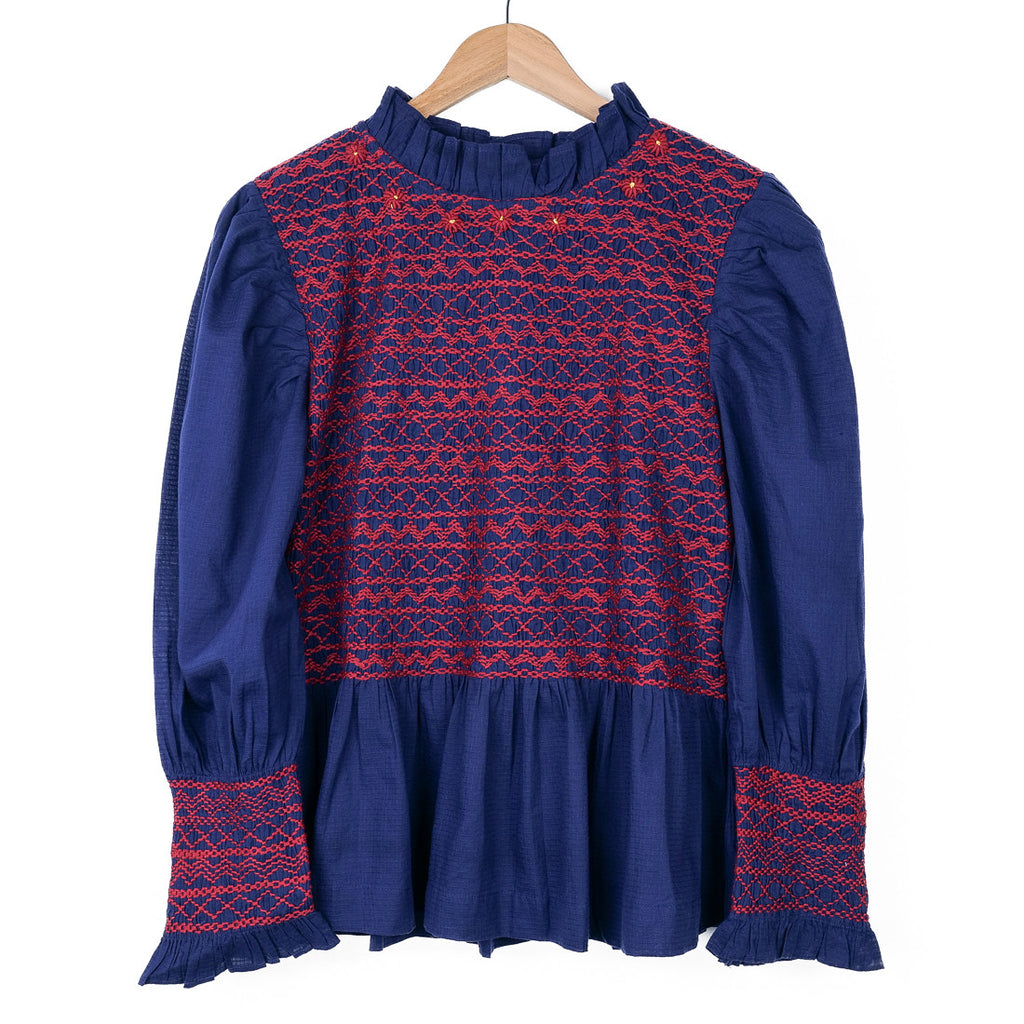 Blouse marine à smocks