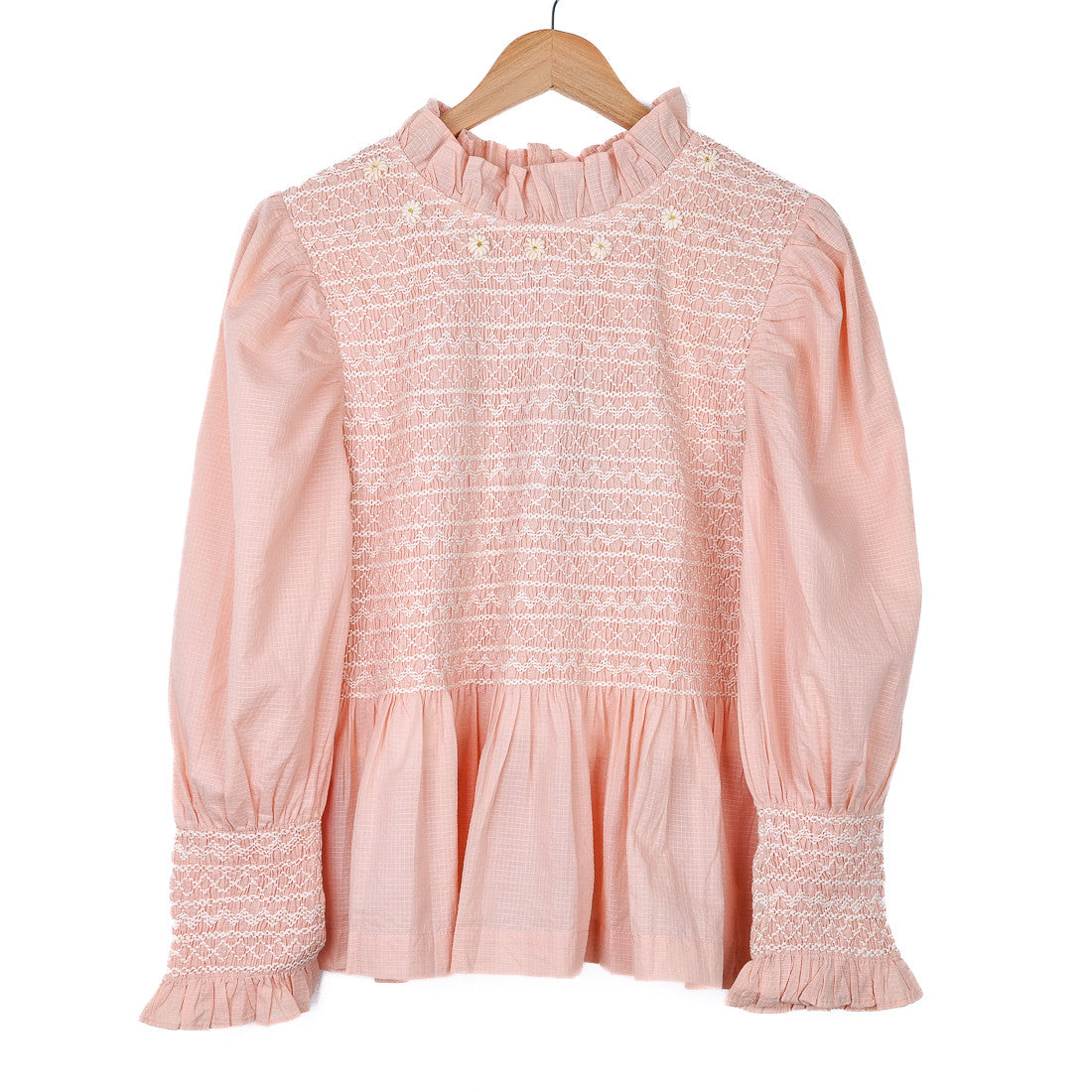 Blouse rose à smocks