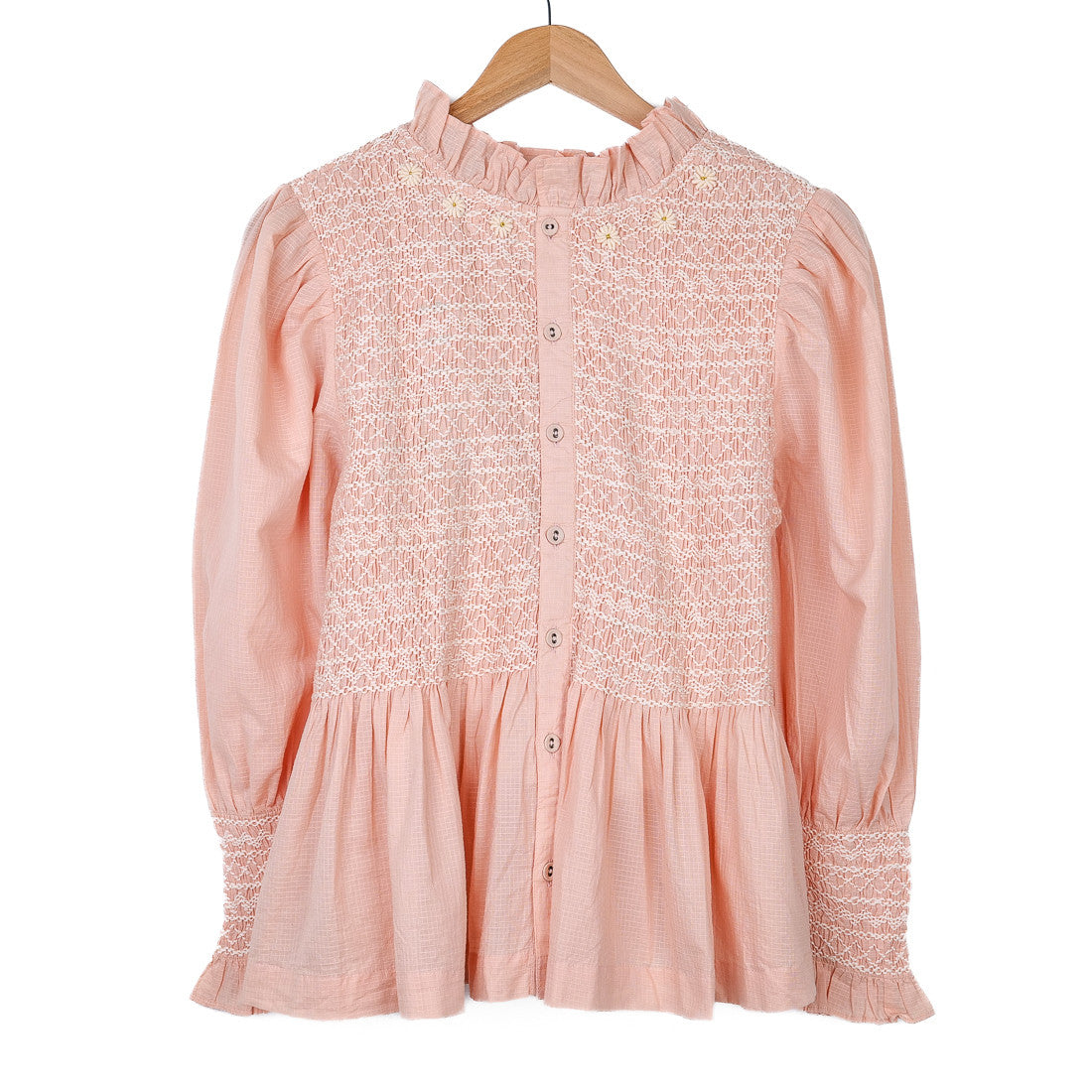 Blouse rose à smocks