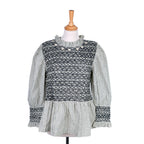 Blouse smockée blouse smockée rayée noire et écrue