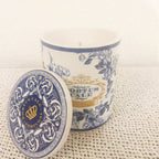 Bougie en boîte bleu et or