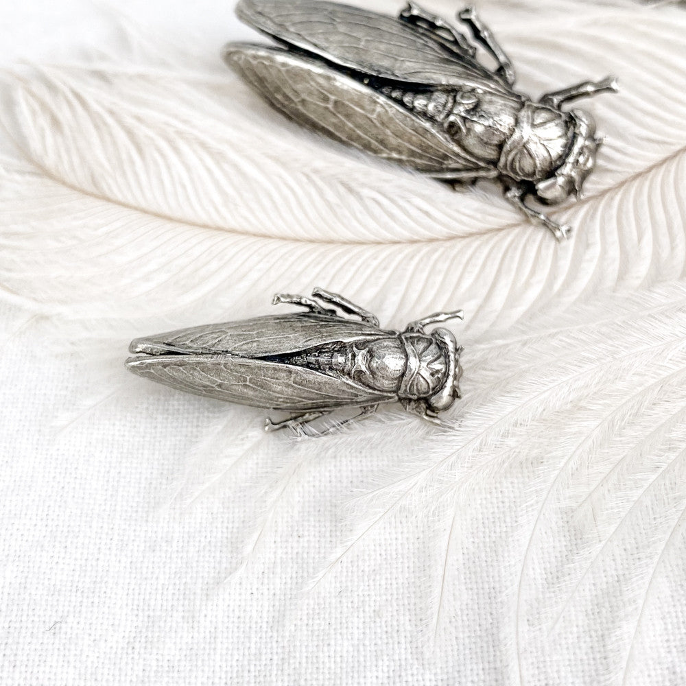 Broche cigale vieil argent