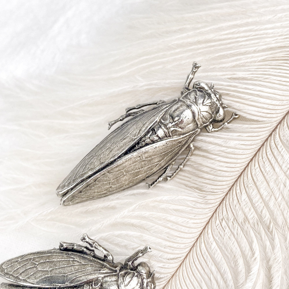 Broche cigale vieil argent