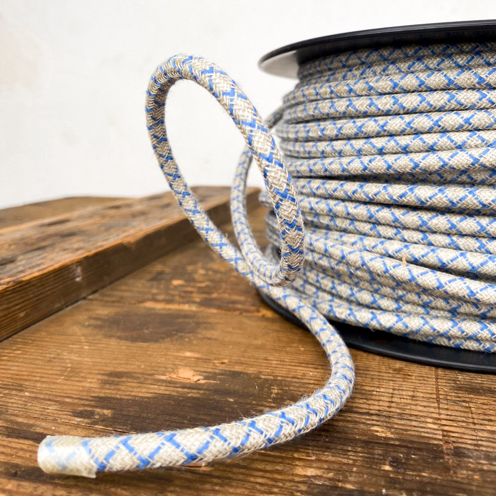Câble luminaire rond beige et bleu losange