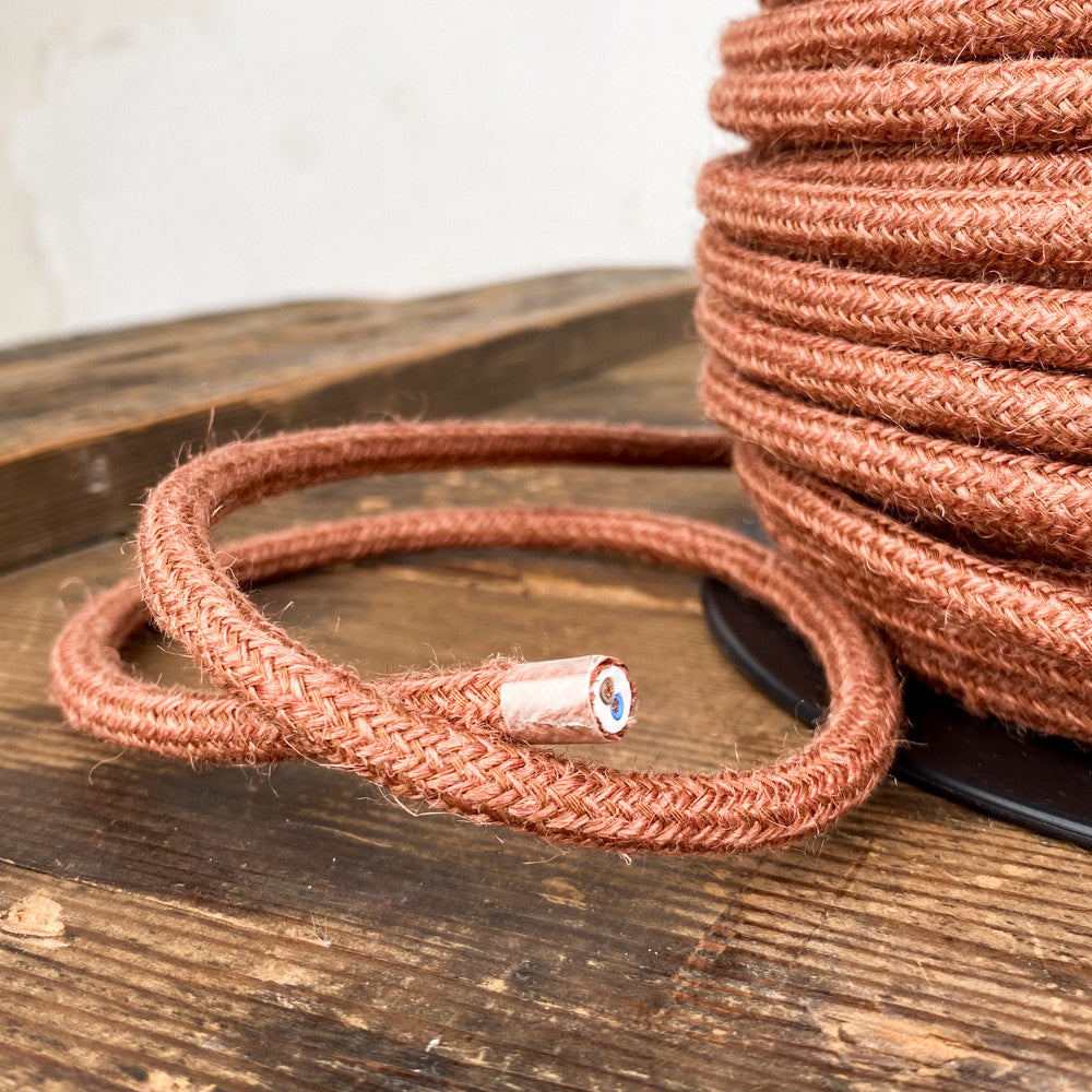 Câble luminaire rond jute orange brique