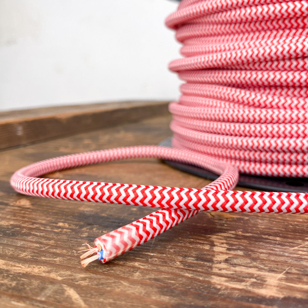 Câble luminaire rond rouge et blanc zig zag
