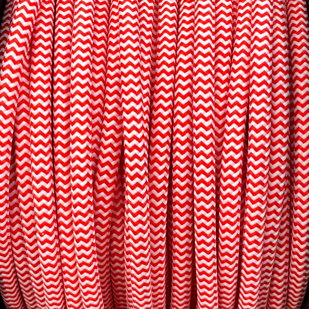 Câble luminaire rond rouge et blanc zig zag
