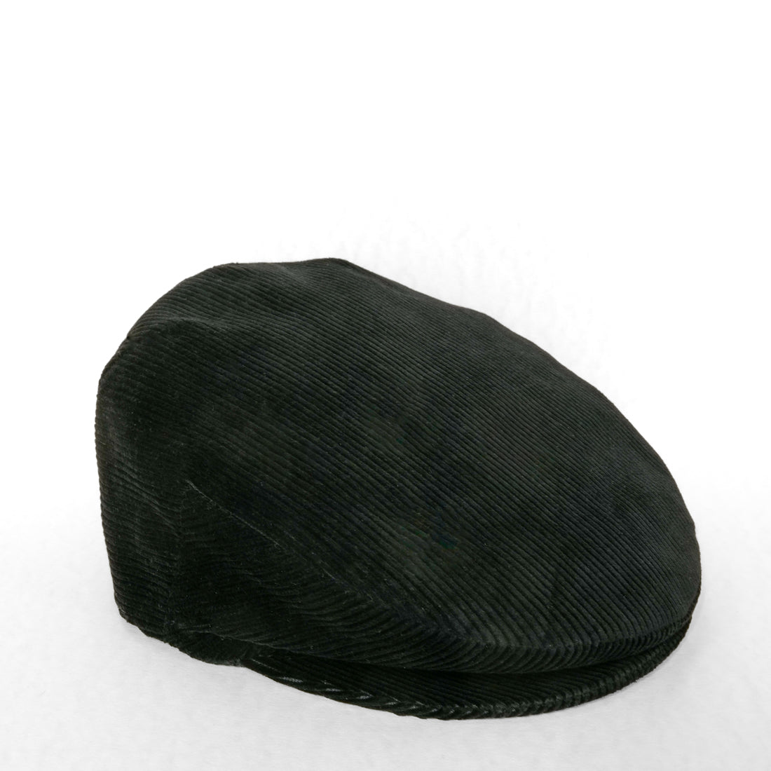 Dark brown corduroy flat cap, ribbed texture detail