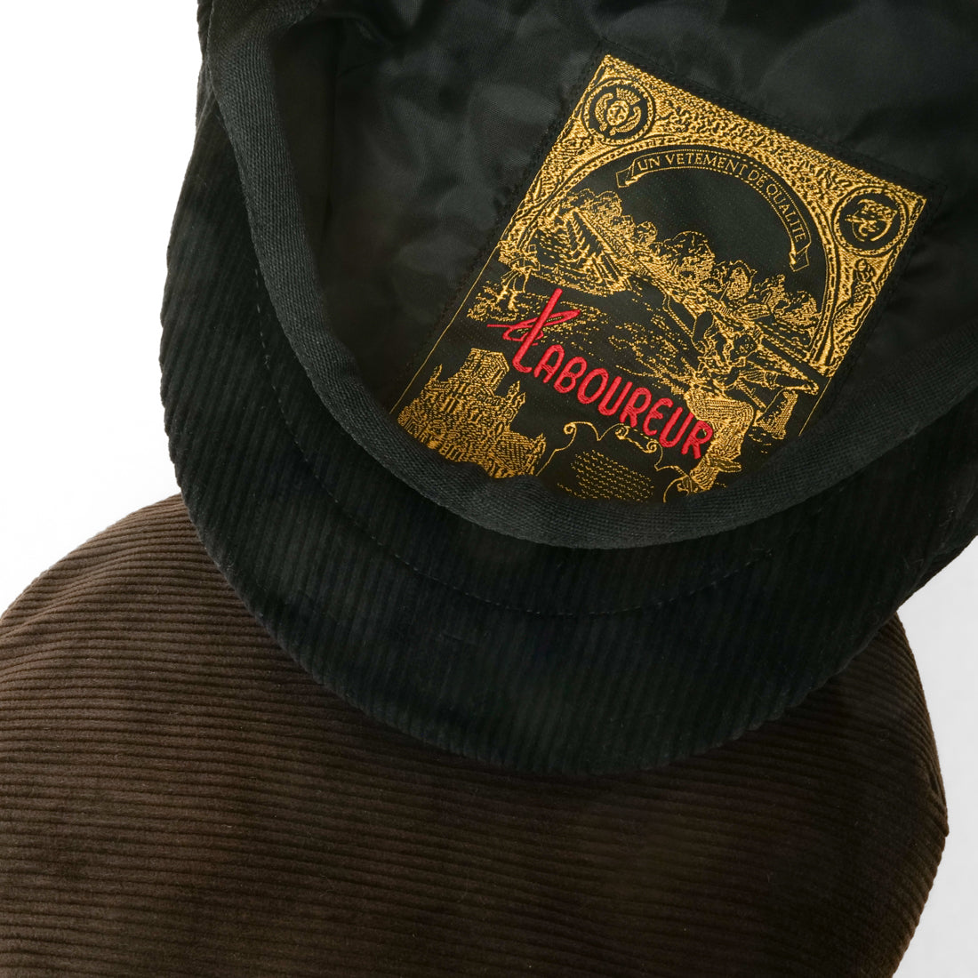 Corduroy flat cap in dark brown, side profile