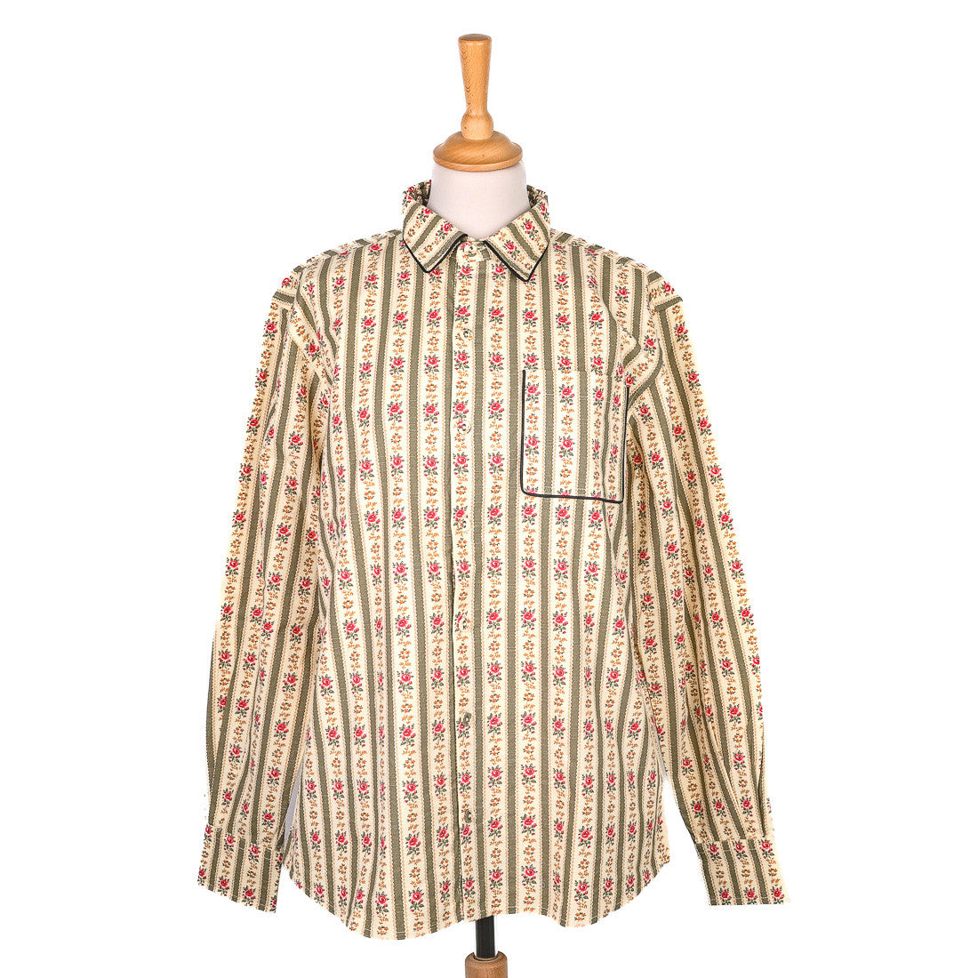 Chemise kaki à fleurs anciennes