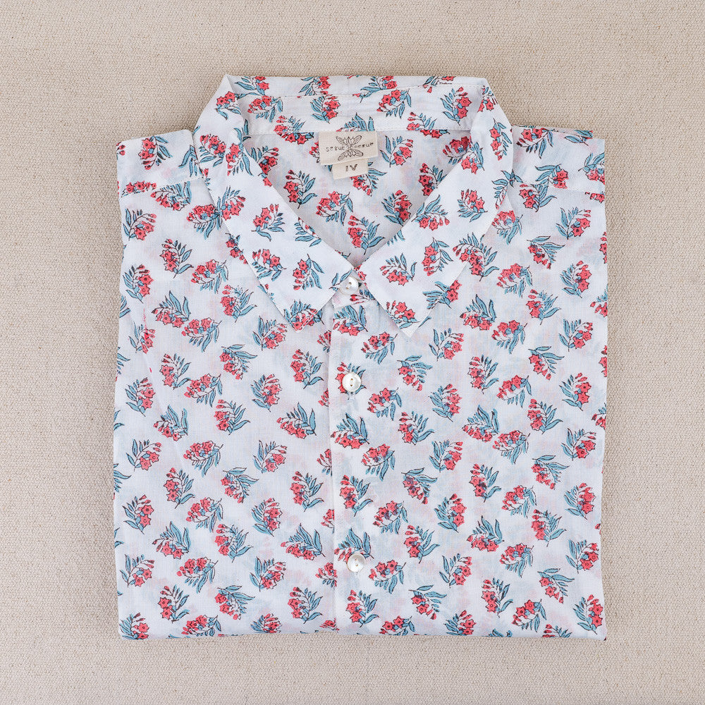 Chemise provençale motifs fleurs laurier