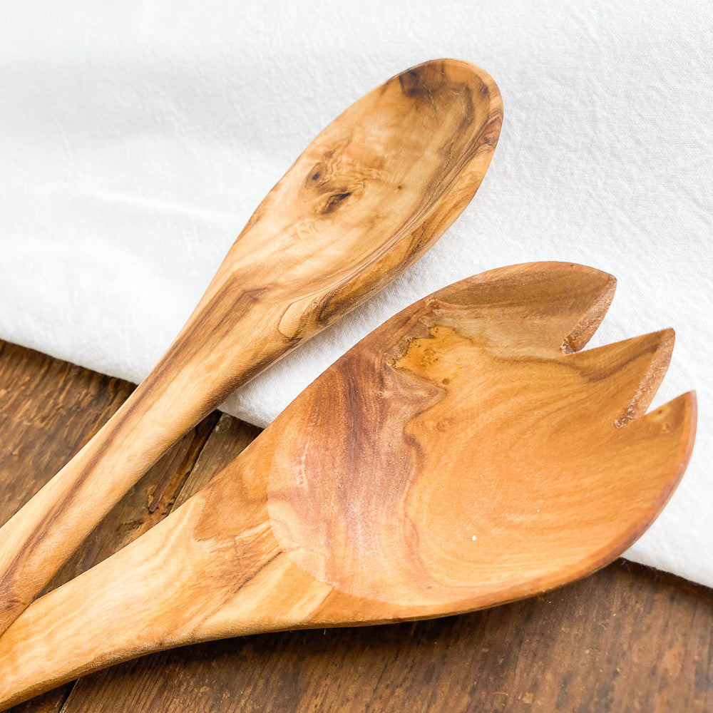 Couverts à salade en bois d'olivier
