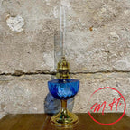 Lampe Toupie verre bleue laiton poli