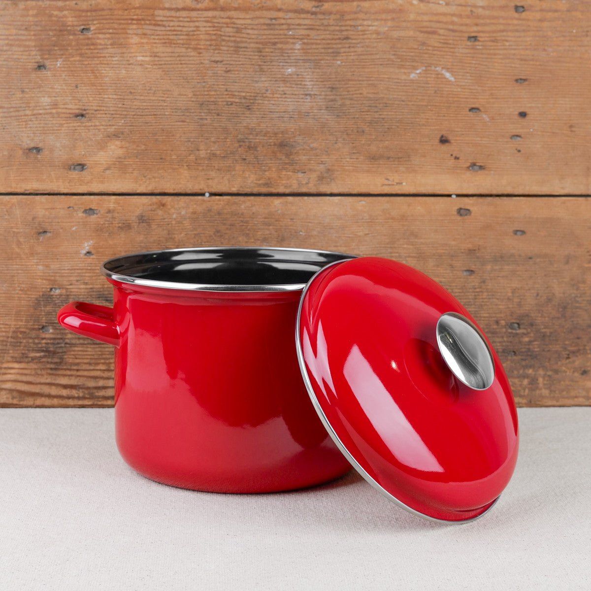 Marmite traiteur email rouge avec couvercle Ø22cm