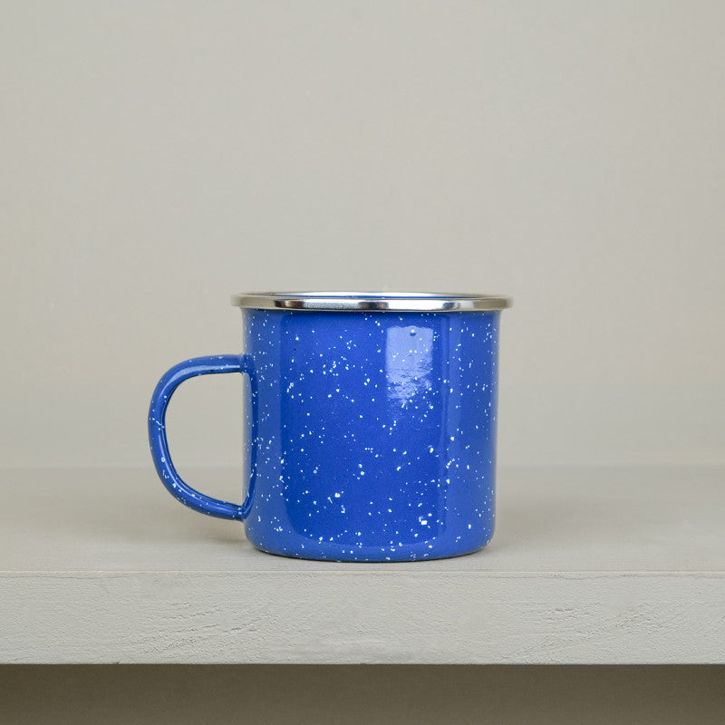 Blue enamel camping mug