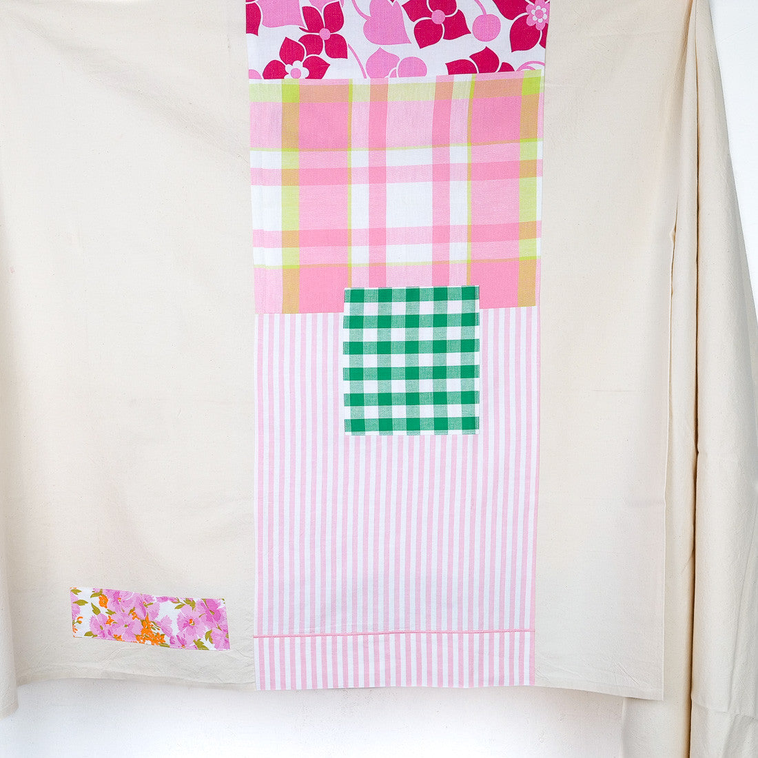 Nappe patchwork pièce unique rose vert