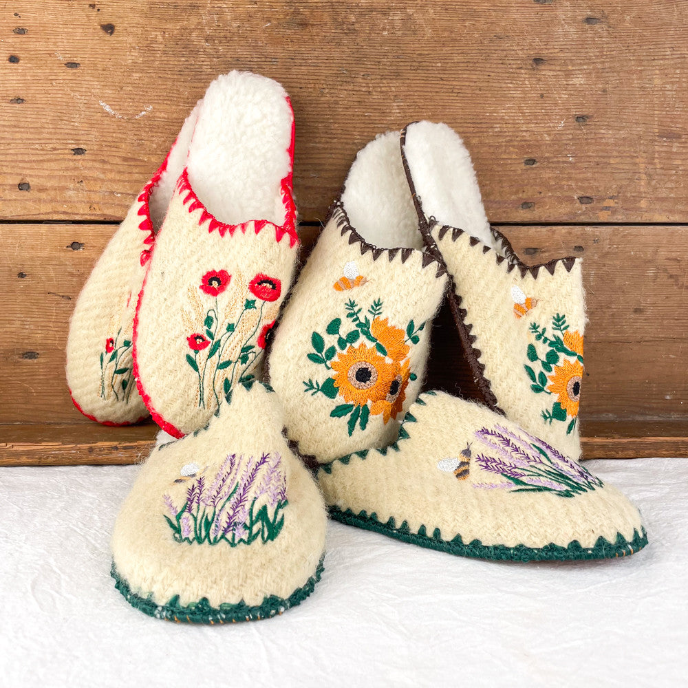 Pantoufles fleuries en laine