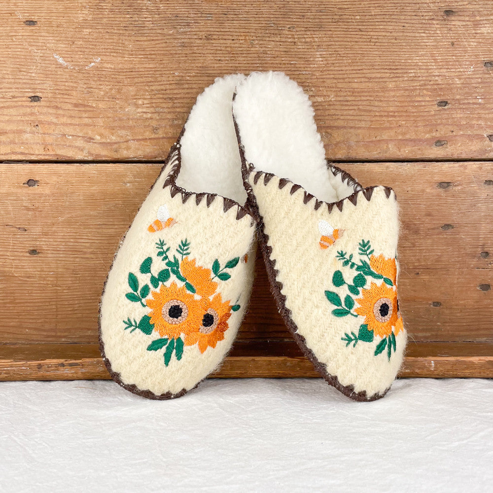 Pantoufles fleurs en laine Maison Honorine