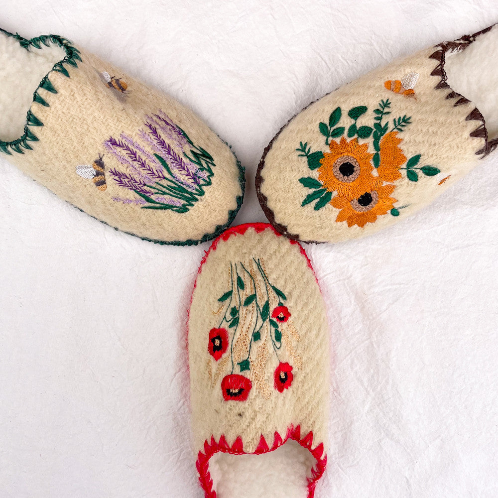 Pantoufles fleuries en laine