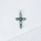 Pendentif croix turquoise sur argent