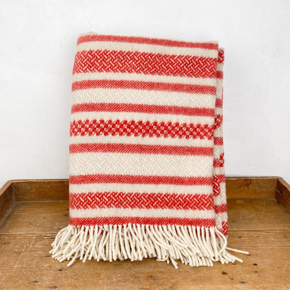 Plaid en laine rayé rouge 150x200cm