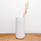Porte-balayette WC en faïence blanche et sa brosse en bois