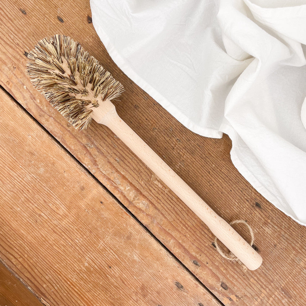 Porte-balayette WC en faïence blanche et sa brosse en bois