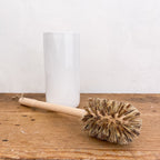 Porte-balayette WC en faïence blanche et sa brosse en bois