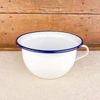 Pot de chambre en émail blanc liseré bleu ibili