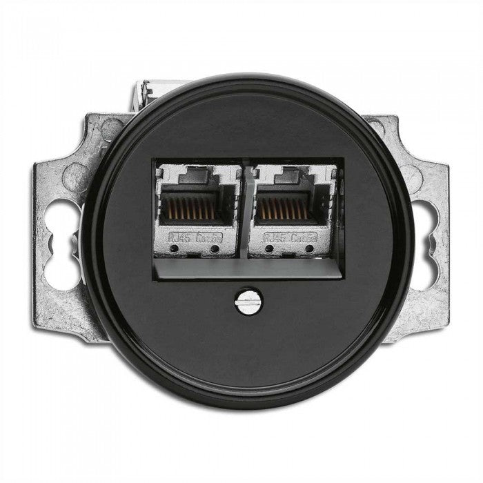 Prise double RJ45 bakélite noire