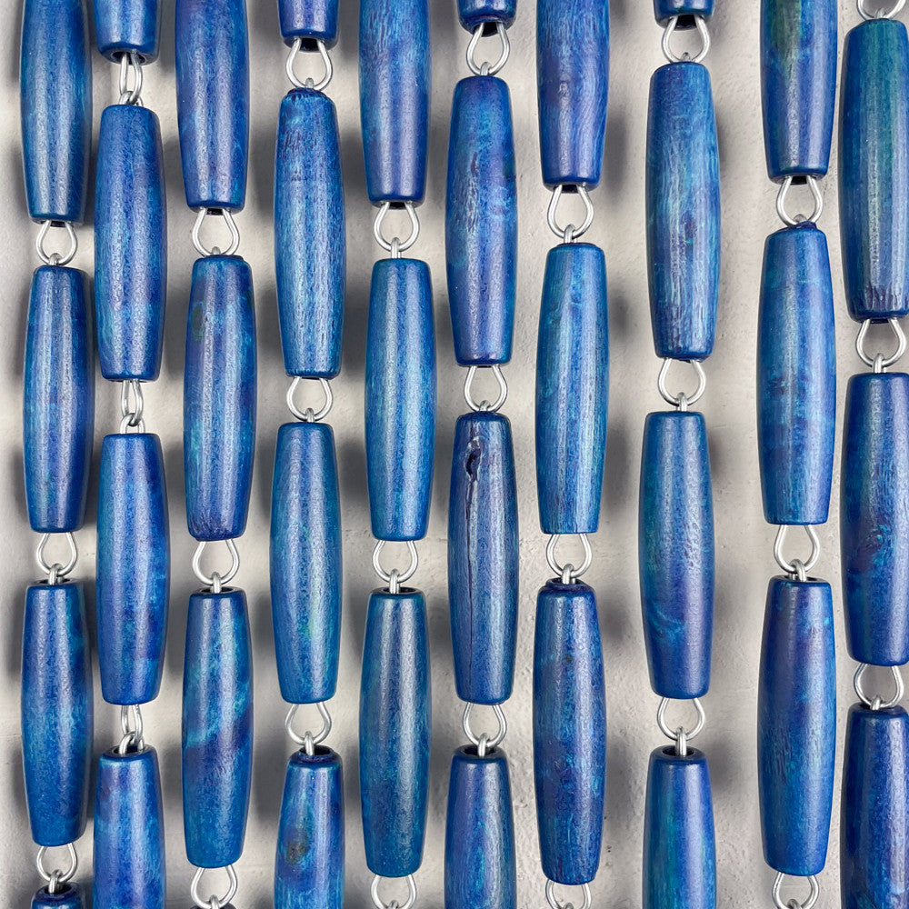 Rideau portière en perles de buis bleues