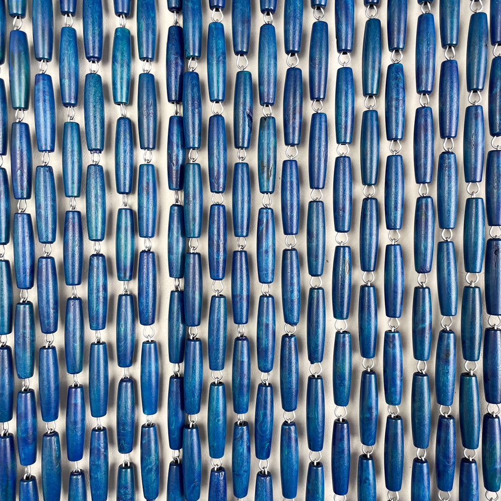 Rideau portière en perles de buis bleues