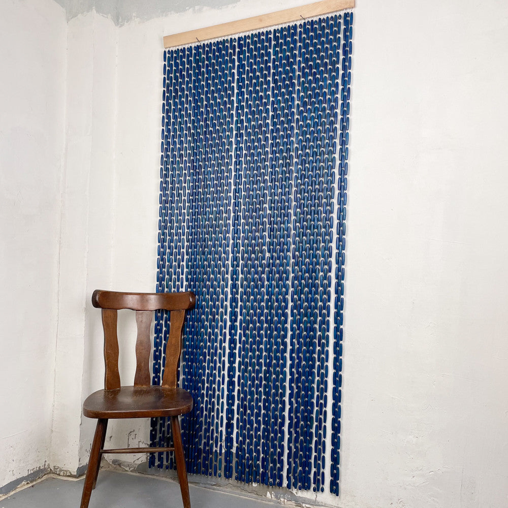Rideau portière en perles de buis bleues