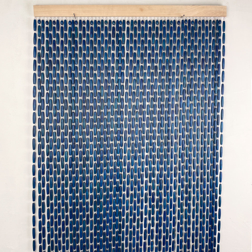 Rideau portière en perles de buis bleues