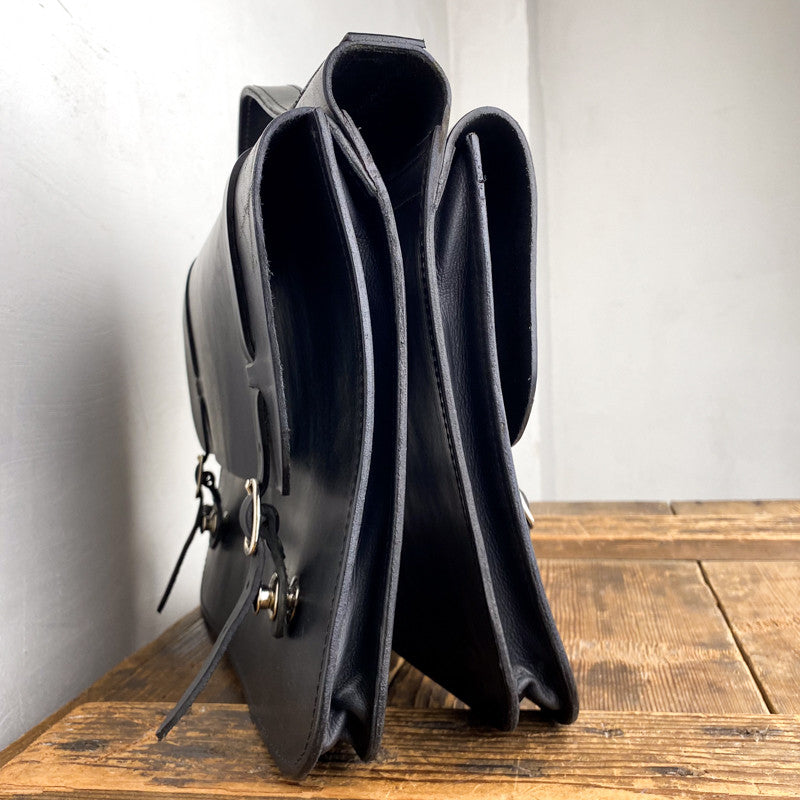 Sacoche cartable double de vélo en cuir noir