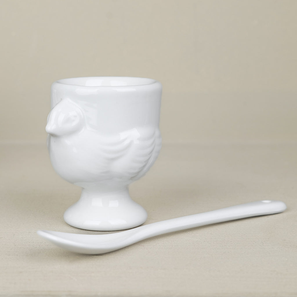 Set de 4 coquetiers et petite cuillère en porcelaine