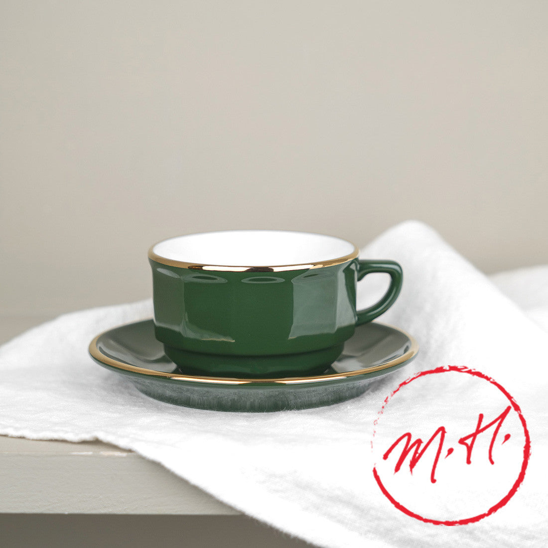 Tasse et soucoupe vert empire filet or Apilco